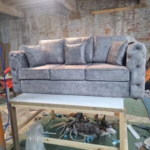 Victoria Grand Chesterfield Style Grey Velvet 3-Seater Sofa