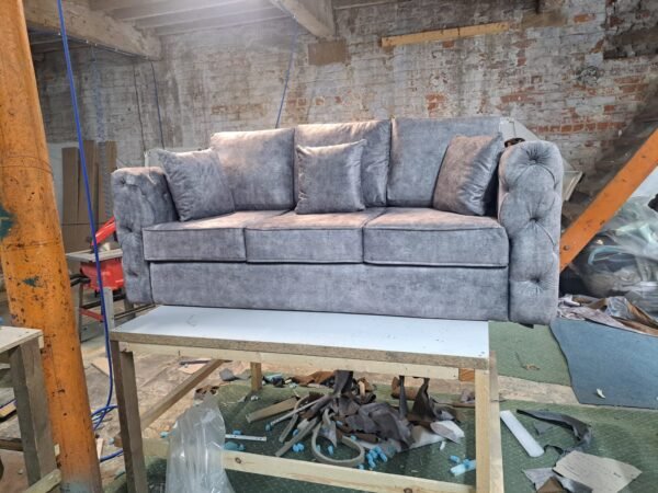 Victoria Grand Chesterfield Style Grey Velvet 3-Seater Sofa