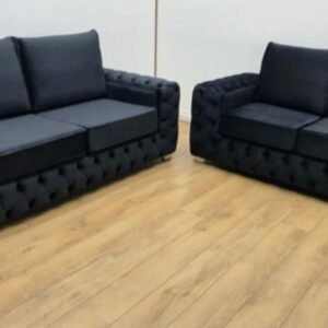 The Ashton Full Back 3+2 Seater Sofa Set in Black Velvet