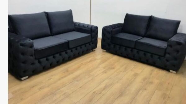 The Ashton Full Back 3+2 Seater Sofa Set in Black Velvet