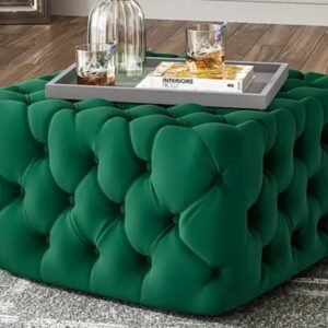 Fully-Tufted Chesterfield Cube Footstool in Green Velvet