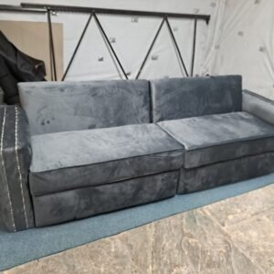 Luxurious Dark Grey Plush Sofa - 4 Seater with Chrome Studs