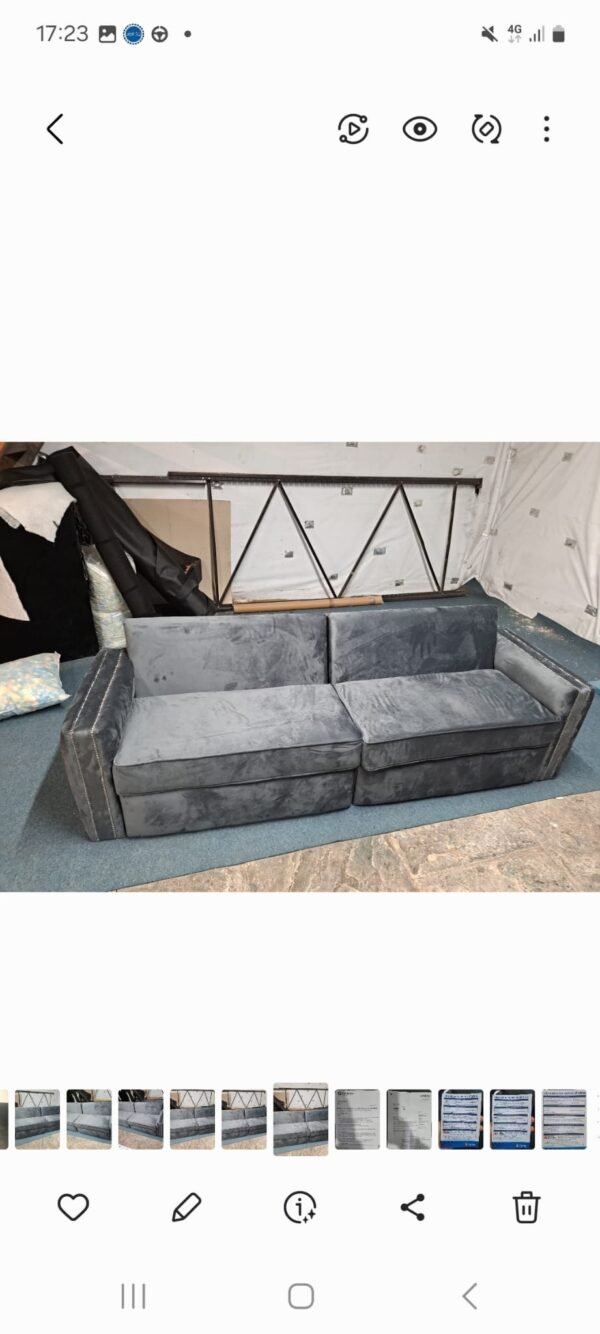 Luxurious Dark Grey Plush Sofa - 4 Seater with Chrome Studs - Image 3