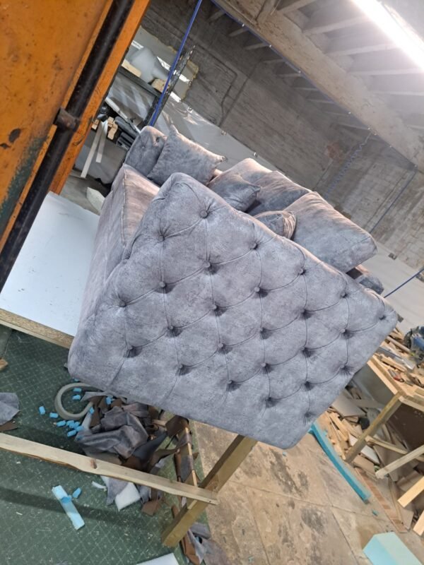 Victoria Grand Chesterfield Style Grey Velvet 3-Seater Sofa - Image 2
